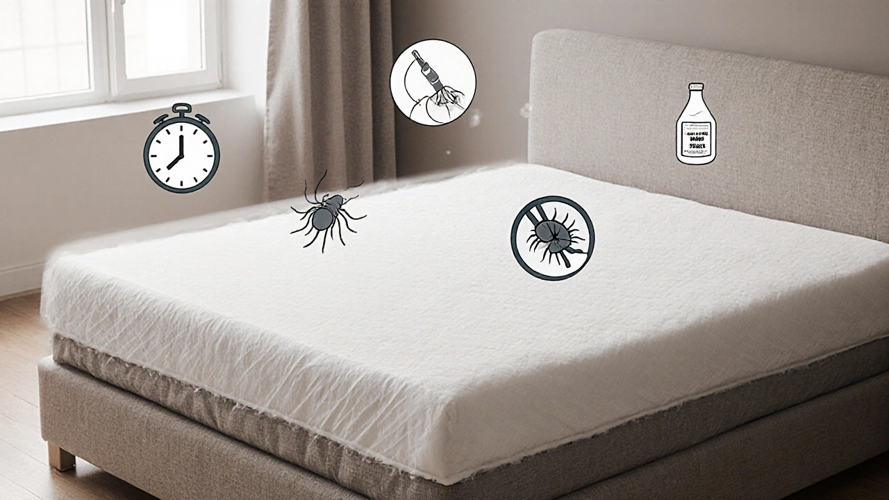 A protected mattress with icons representing regular cleaning and hygiene habits.