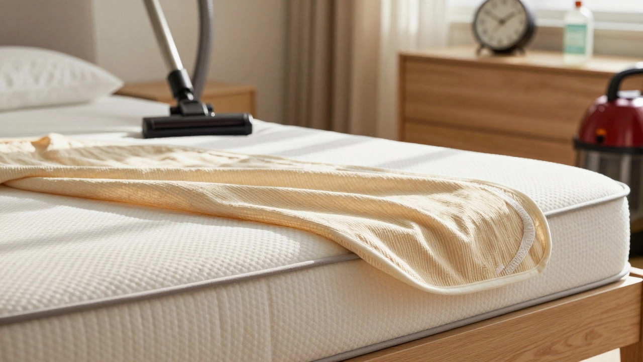 Clean mattress with bamboo protector in a bright, inviting bedroom.
