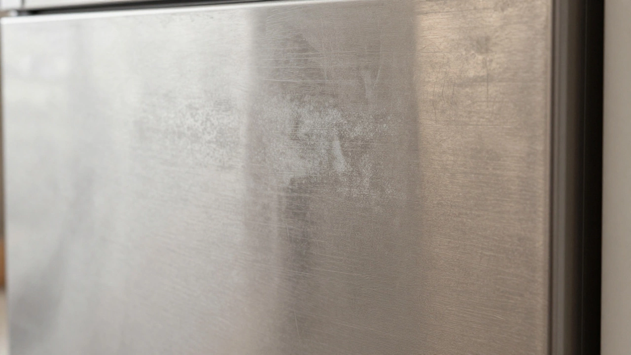 Corroded stainless steel surface showing damage.