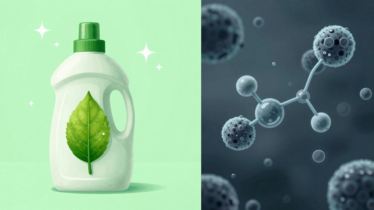 Comparison between a greenwashed cleaning product and its hidden synthetic chemicals
