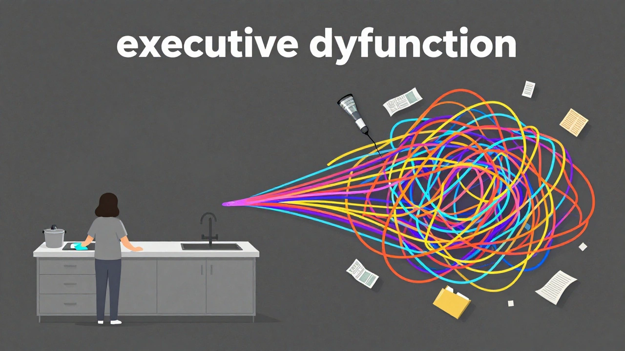 Conceptual art showing the complex and chaotic mental paths of executive dysfunction.