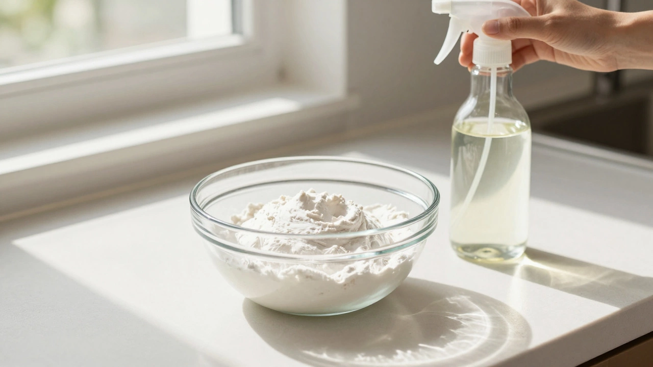 Baking soda paste and vinegar ready for oven cleaning