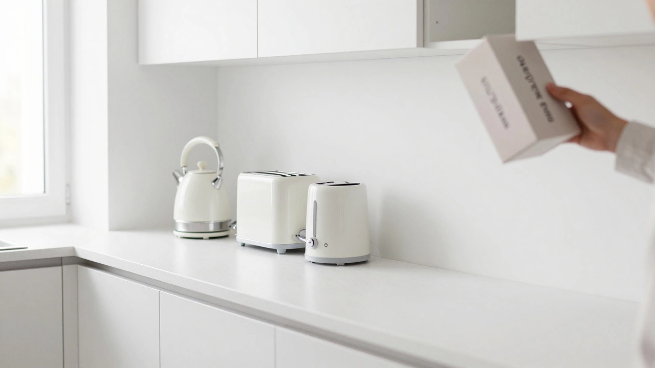 Clean, minimalist kitchen counter with only essential appliances remaining.