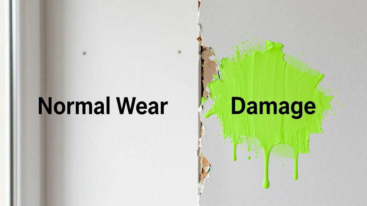 Side-by-side comparison of normal wear vs damage on walls