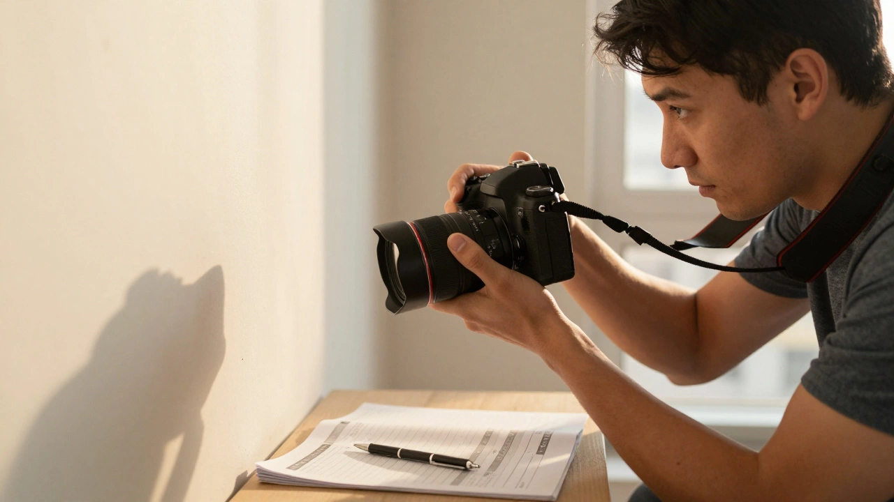 Tenant photographing walls to document condition