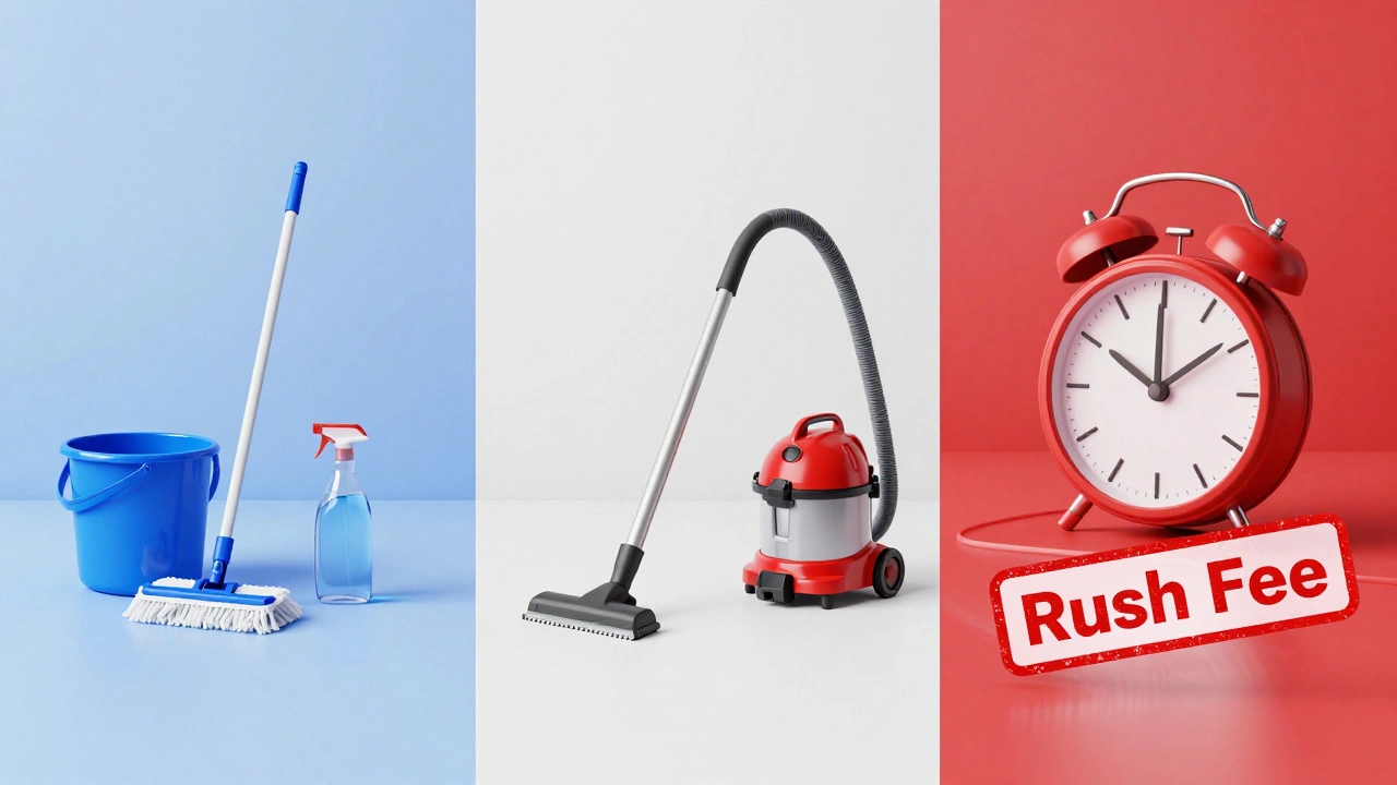 Conceptual image comparing standard, deep, and emergency cleaning services