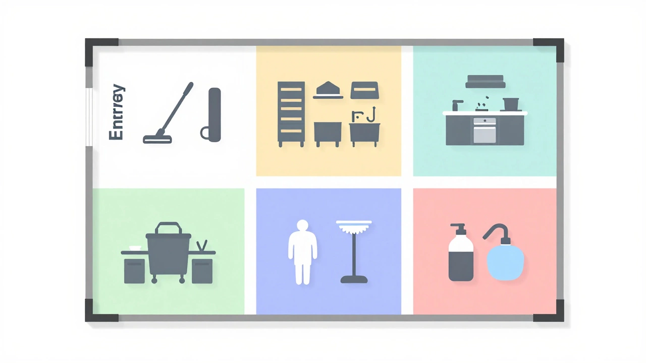 Office cleaning zones diagram visualization