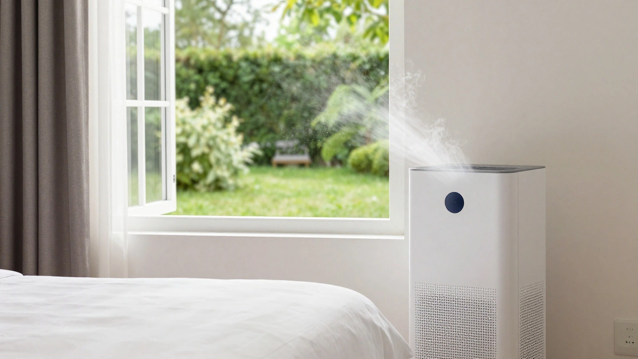 Open window letting fresh air into a tidy bedroom