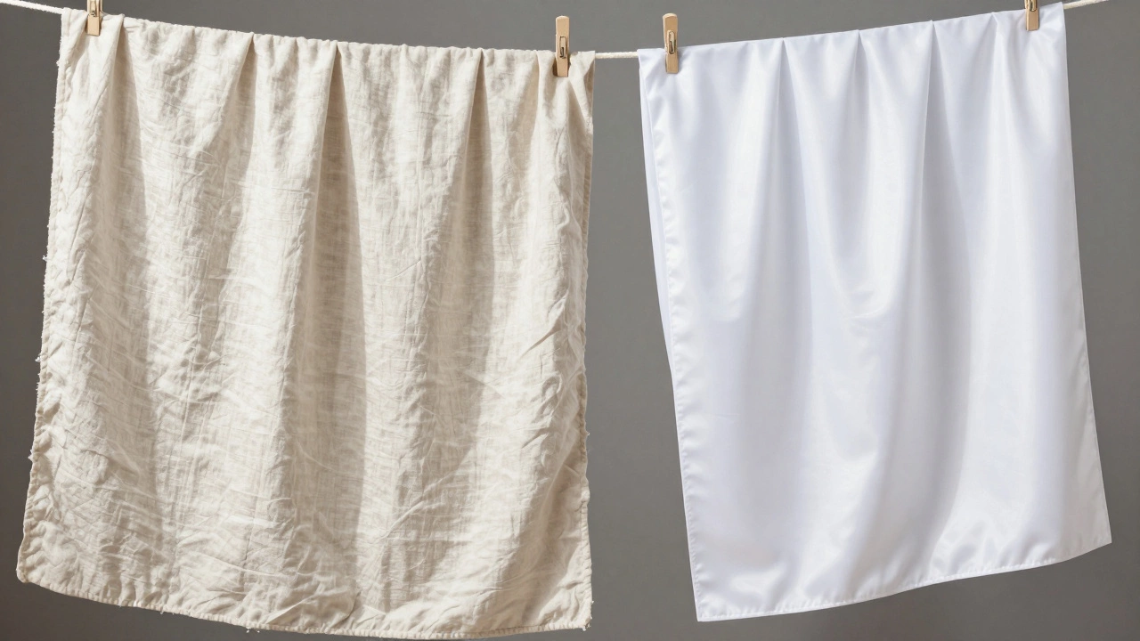 Comparison of linen drying outside vs synthetic sheets indoors