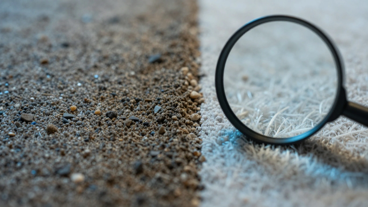 Macro view showing dirty vs clean carpet fibers to illustrate deep cleaning benefits